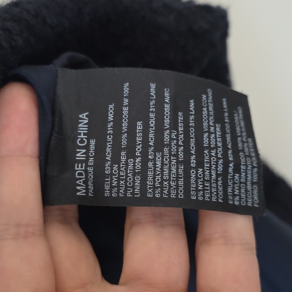 CLUB MONACO | Tweed Pencil Skirt Navy Wool Black Faux Leather Sz 12 - Picture 6 of 6